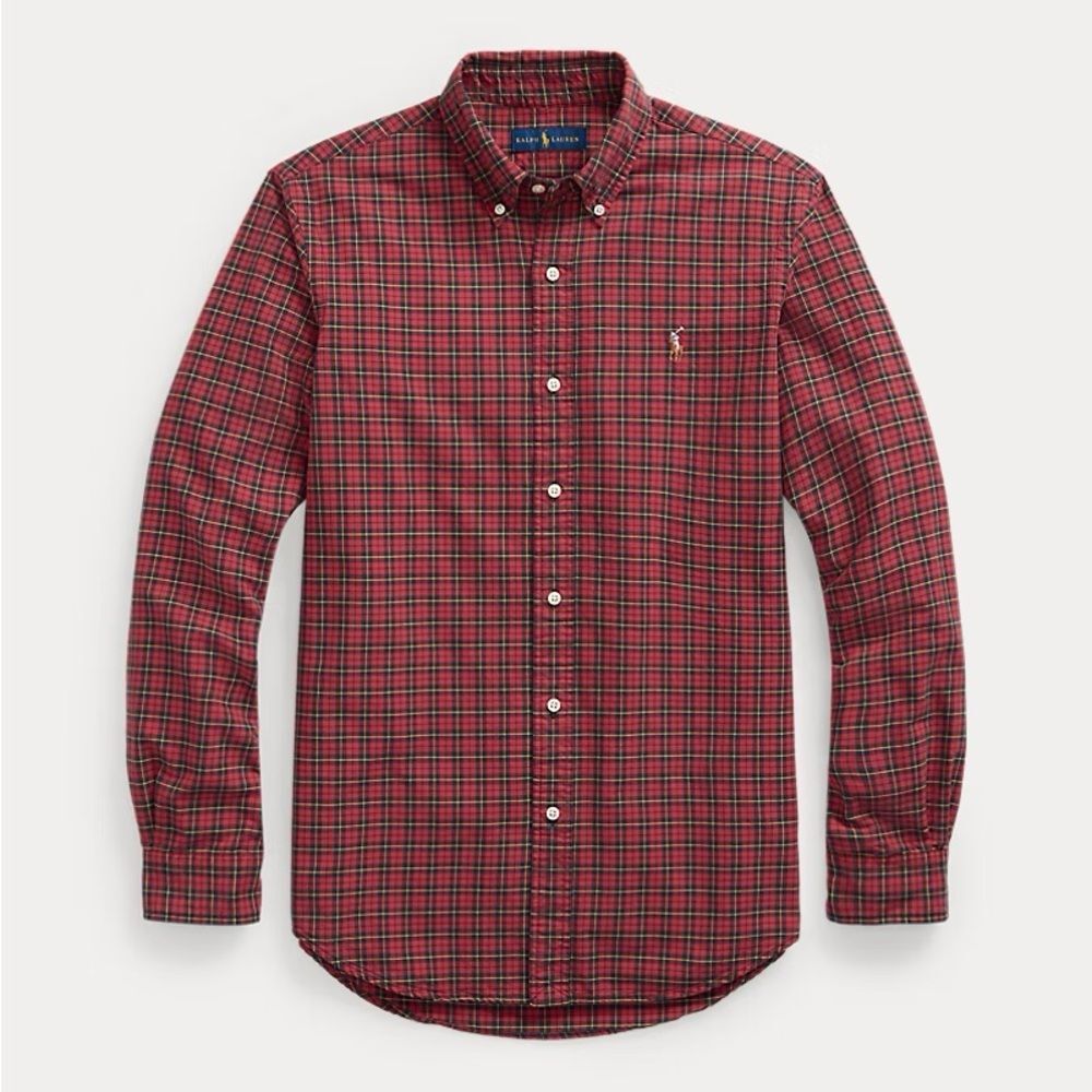 Ralph Lauren Mens Blake Classic Button Down Shirt Medium Red Tartan Plaid Preppy